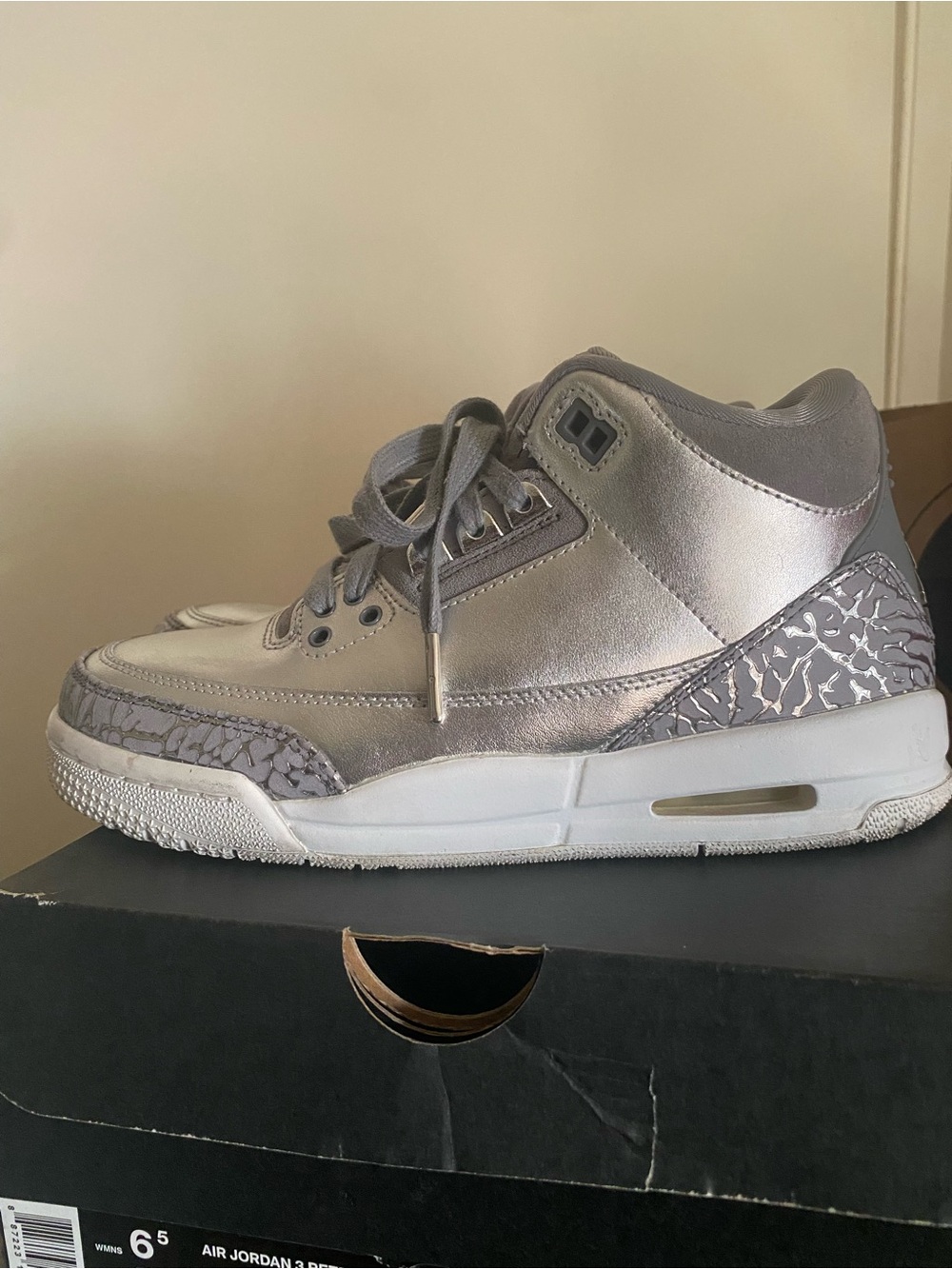 Jordan Air Jordan 3 Retro Prem HC in Metallic Silver and Cool Grey 6.5
